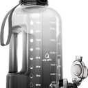 AQUAFIT 1 Gallon Water Bottle with Time Marker - Straw & Chug Lid - BPA Free Gym Water Bottle with Straw - Big Gallon Jug (Midnight Black, 128 oz - 2in1 Lid)