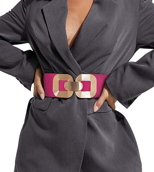 XZQTIVE Women Wide Elastic Belts for Dress Fashion Stretchy Waist Belts for Ladies with Gold Buckle (Fit Waist 33-37in)