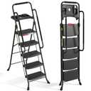 HBTower 5 Step Ladder, Folding Step Ladder with Wide Anti-Slip Pedal & Tool Tray, Step Ladder with Handrails for Home and Kitchen, 330lbs