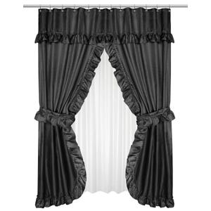 Better Home Ruffled Double Swag Shower Curtain, 70"x72", Black