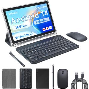 Tablet 11" Android 14.0 with Grey Case, RAM 16GB (4GB+12GB Expansion)+128GB ROM, 5G Wi-Fi, 8000 mAh, 5MP front/13MP Back Camera, Octa Core T606 1.6GHZ (P12 kit (Case+Mouse+Keyboard+Stylus)