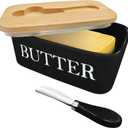 Butter Dish with Lid and Knife Spreader for Countertop and Refrigerator, Keep Butter Fresh, Easy Scoop, Dishwasher Safe, Butter Keeper Tray for West/ East Coast Butter (Black)