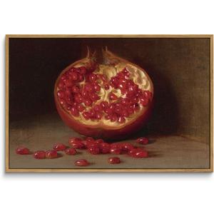 ARPEOTCY Still Life Vintage Wall Art, Pomegranate Fruit Framed Canvas Art Decor, Classical Farmhouse Wall Decor for Living Room, Large Vintage Painting for Kitchen, Dining Decorations, 16x24 inch (24L" x 16W")