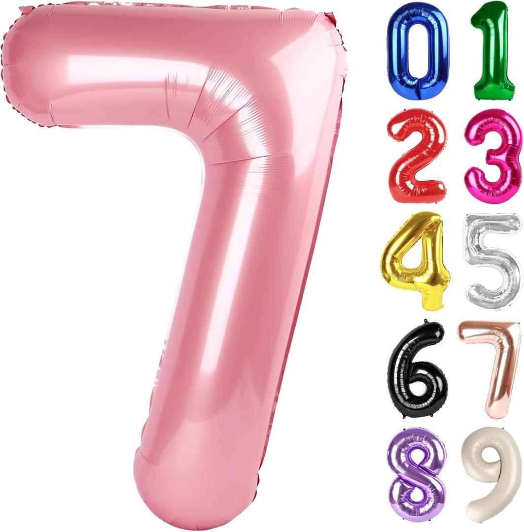 7 Balloon - Pearlescent Pink Birthday Number Balloons, 40 Inch Large Foil Balloons for Men Women Boys Girls Pearlescent Pink Themed Birthday Decorations