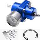 Adjustable Fuel Pressure Regulator With Gauge Hose 0-140 PSI Universal 6AN FPR Kit Aluminum Blue