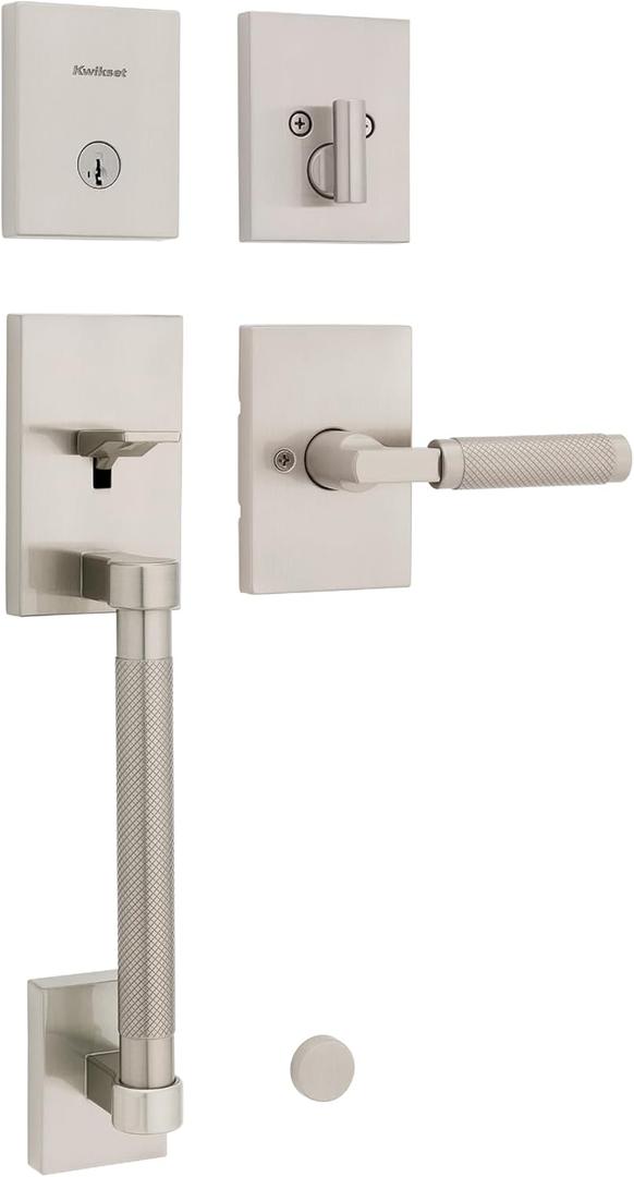 Kwikset Prava Front Door Handle and Deadbolt Set, Entry Handleset Exterior with Interior Reversible Lever, Satin Nickel, Pick Resistant SmartKey Rekey Deadbolt Security, with Microban Protection