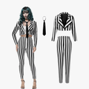 Black and White Striped Suit Scary Halloween Costumes for Women Men Horror Movie Halloween Outfits,XL
