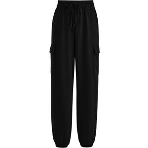 PRETTYGARDEN Women's Summer Cargo Sweatpants Casual Elastic High Waisted Lounge Jogger Pants with Pockets (Black, Size M)