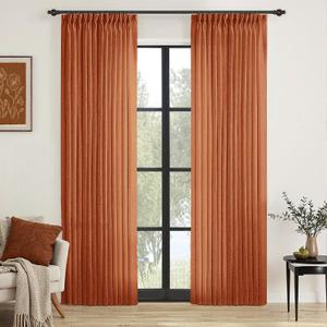 MIULEE Pinch Pleated Burnt Orange Linen Curtains 96 Inches Long 2 Panels for Bedroom Living Room, Soft Thick Linen Textured Window Drapes Back Tab Hooks Semi Sheer Light Filtering Rustic Fall Decor, Size: 40"W x 96"L