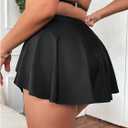 SHENHE Women's Plus Size Ruffle Swim Skirt High Waisted Asymmetrical Hem Flowy Skirted Swimsuit Bottom (Black, XL)