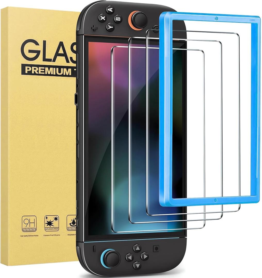 2 x 3 Pack Tempered Glass for Nintendo switch 2 Screen Protector 7.9 Inch 2025, Bubble free shockproof easy Installation with Alignment Frame (7.9 Inch Switch 2 2025)