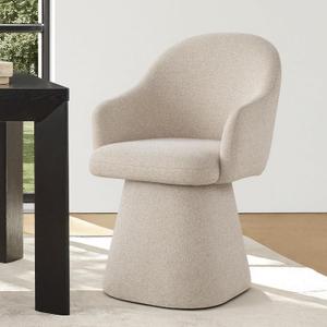 KISLOT Swivel Dining Chairs Set of 1, Upholstered Modern Barrel Dining Chairs with 360° Swivel Base, Chenille Velvet Fabric Accent Kitchen Chairs with Arms, Padded Dining Room Chairs, Sand