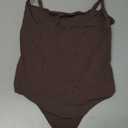 SUUKSESS Women Sexy Square Neck Thong Bodysuit Backless Sleeveless Cami Body Suit Top (Brown, S)