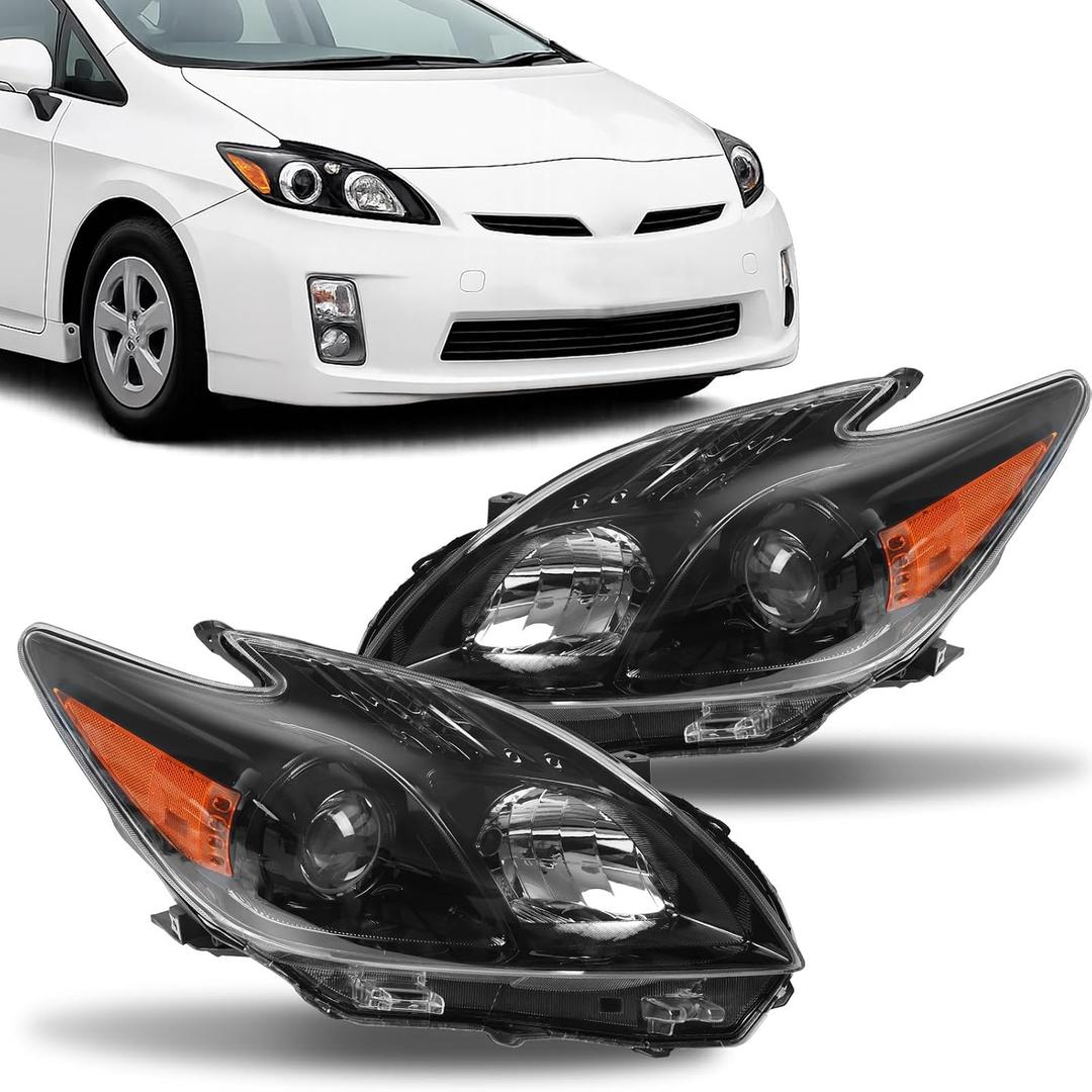 Headlight Assembly Fit for 2010-2011 Toyota Prius Black Housing Clear Lens