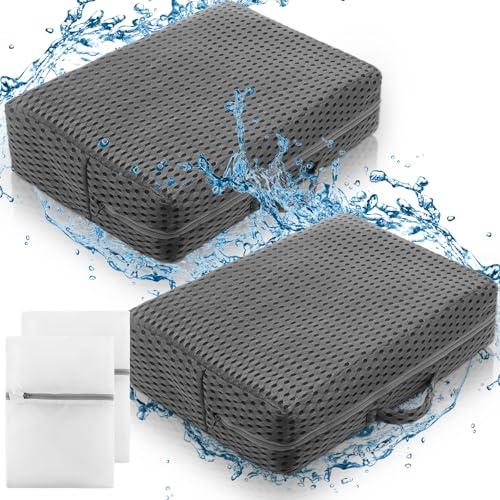 Threehoney 2 Pcs Hot Tub Booster Seat Weighted Spa Bathtub Booster Cushion with Micro Dot Quick Dry Non Slip Bottom, 4d Air Mesh Cover Inflatable Cushion Tub Accessories for Indoor Outdoor(Grey)