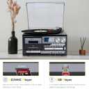 9 in 1 Retro 3-Speed Record Player with Bluetooth for Wireless Streaming, AM/FM Radio for Classic Listening, CD and Cassette Playback, USB/SD Support, Remote Control, Headphone Jack, and Aux Input