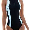 NESY One Piece Swimsuits Women Athletic Sleeveless Rash Guard Zip Front UPF 50+ Built in Bra Woman Sporty Surf Bathing Suit (Black, Medium)
