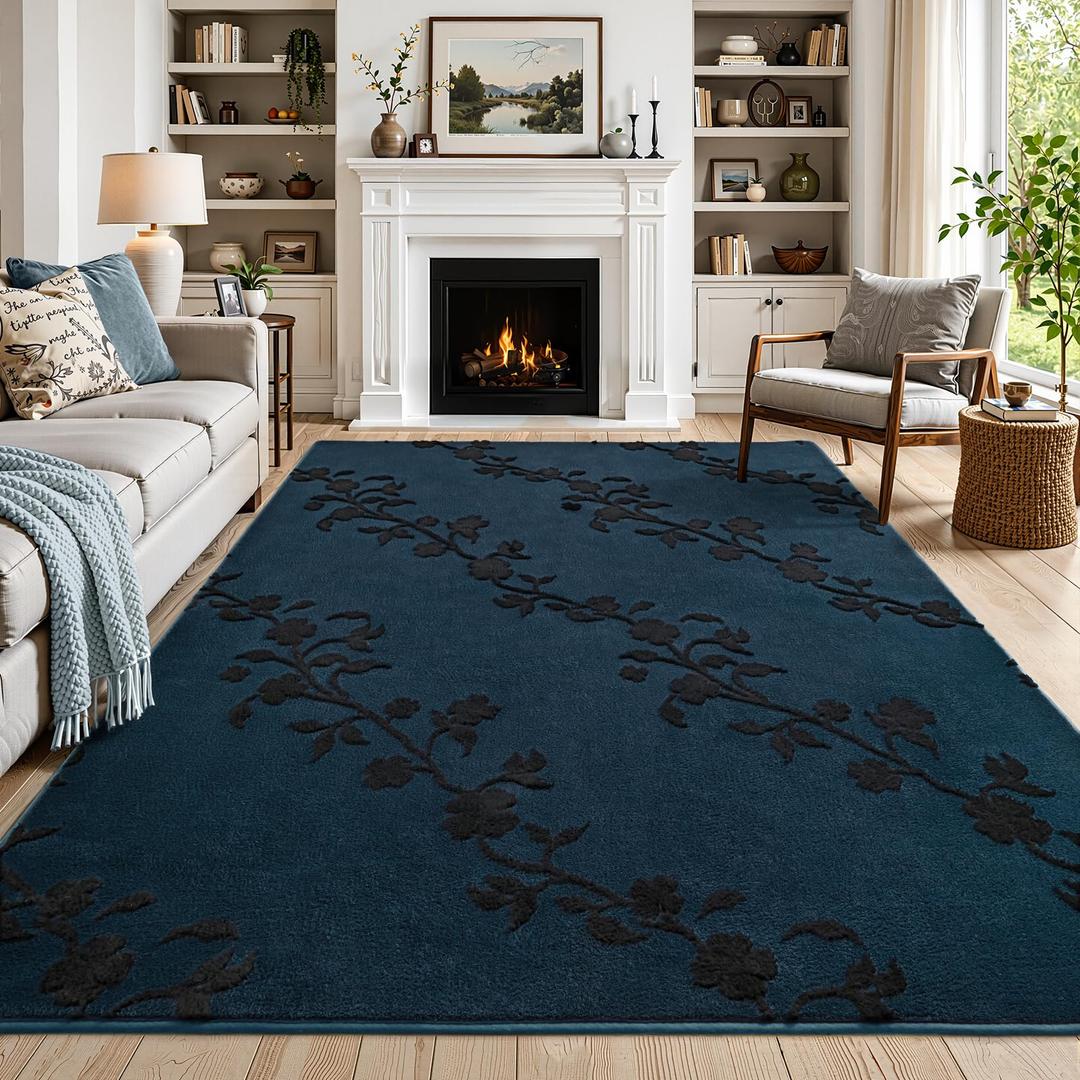 Fosirug 6x9 Navy Blue Modern Minimalist Floral Area Rugs