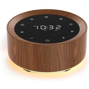 White Noise Machine with Alarm Clock & Night Light for Babies and Adults, 20 Soothing Sounds, Glare-Free Upward Display, Touch Control, Memory Function, 5 Sleep Timers, Wood Grain (Medium: 4.57 x 4.57 x 2.16 Inch)