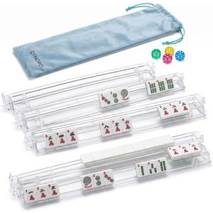 Qynoro Mahjong Racks with Pushers Set of 4, 18.5" Extended for Larger Tiles