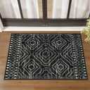 Wonnitar Moroccan Bathroom Rug,Washable 2x3 Small Bath Mat, Boho Tribal Soft Kitchen Sink Mat, Non-Slip Geometric Entry Way Rug, Low-Pile Indoor Carpet for Bedside Entrance Laundry (Black,2'x3')