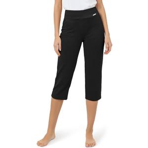 Tapata Womens Capri Pants 20.5" Inseam Tummy Control Dressy Capris High Waisted Work Pants for Summer Yoga Casual, Twill, Black, L