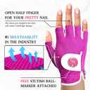 Caddy Classic Ladies Golf Glove Women | Half Finger Mesh Design for High Breathability | Premium Leather suction for Comfortable Fit | Includes Stylish Ball Marker, M