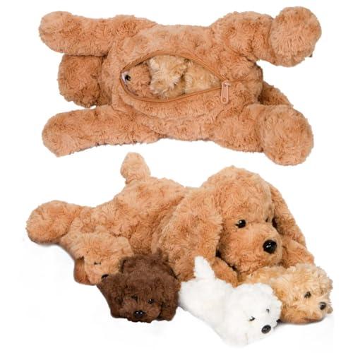PixieCrush Adopt Me Dog Stuffed Animals for Girls Ages 3 and Up - Plush Labradoodle Dog Pillow with 4 Surprise Puppies Inside - Soft Puppy Toys for Kids - Cute Dogs Plush Set for Imaginative Play