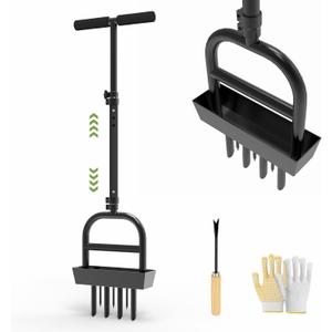 COZEER Lawn Aerator Tool with 4 Hollow Tines & 3 Spike Tines, Aerator Lawn Tool with Soil Core Storage Tray, Grass Aerator for Yard Aerator, Manual Lawn Core Aerator & Yard Aerator Garden Tool