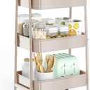 EAGMAK 3 Tier Utility Rolling Cart, Metal Storage Cart with Handle and Lockable Wheels, Multifunctional Storage Organizer Trolley with Mesh Baskets for Kitchen, Living Room, Office, Garage (Beige)