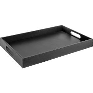 Beautiful Modern Elegant 18"x12" Rectangle Classic Black Faux Leather Decorative Tray Ottoman Coffee Table Perfume Living Room Kitchen Serving Tray with Handles for All Occasion's