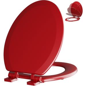 Angol Shiold Slow Close Wood Toilet Seat（Red, Elongated 18.5''）
