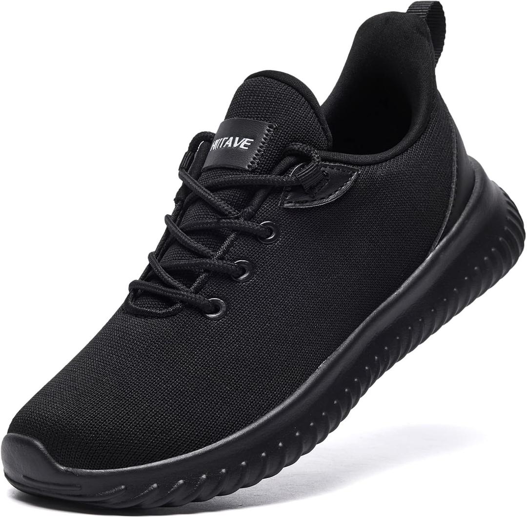 HIITAVE Little Big Kids Sneakers Children Sport Athletic Running Shoes for Boys Girls Youth, Size 38, All Black 