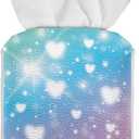 Colored Heart Pattern Tissue Box Cover Happy Mother's Day PU Square Tissue Box Magic Sticker Tissue Holder for Home Coffee Table Decor Room Office Decor 5.1 x 5.1 X 5.5 Inch