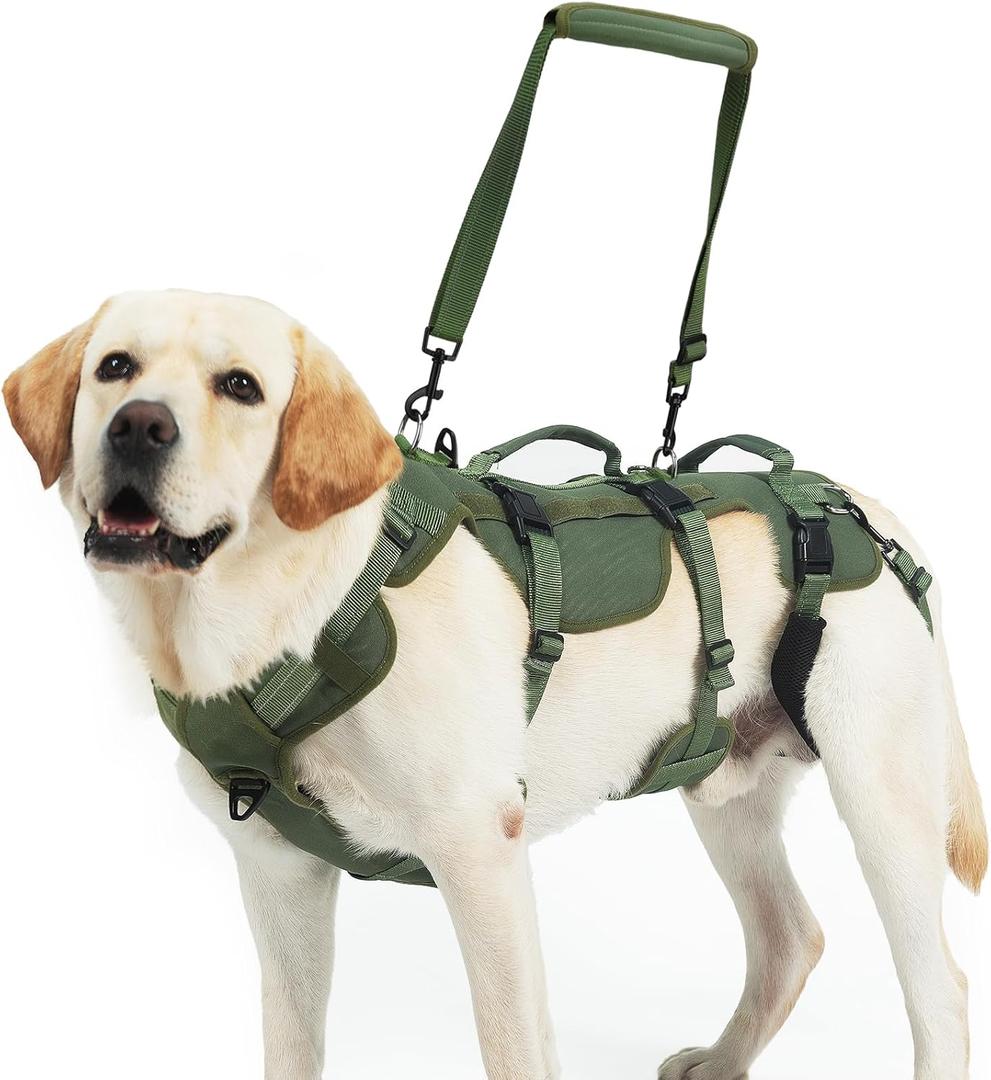 PUPTECK Dog Lift Harness for Medium Large Sized Dog, Rehabilitation Sling for Hind Leg Support, Multifunctional Mobility Assistance Harness for Old, Disabled, Joint Injuries, Paralysis Dogs, Green M