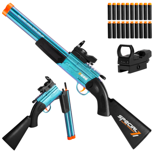Toy Gun Double Barrel Shotgun Toy,with 20 Soft Bullet Darts, Toy Foam Blaster Foam Dart Blaster with Scope for Kids, Youth, Teen, BoysHoliday for 812 Year (Blue)