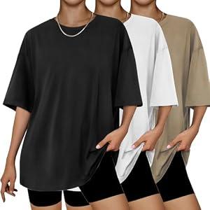 Dhigali 3 Pack Workout Oversized Tshirts for Women Crew Neck Gym Casual Basics Womens Clothing Plain Baggy T Shirts