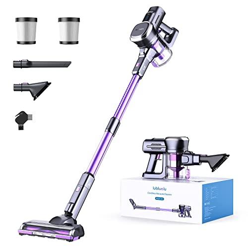 Lubluelu Cordless Vacuum Cleaner, Stick Vacuum Cordless Rechargeable with Lightweight 235W Brushless Motor, Self-Standing and Handheld Design for Carpet, Hard Floor and Pet Hair (Purple)
