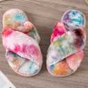 Womens Cross Band Slippers Cozy Furry Fuzzy House Slippers Open Toe Fluffy Indoor Shoes Outdoor Slip on Warm Breathable Anti-skid Sole