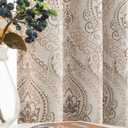 Jinchan Linen Textured Curtains for Living Room Darkening 63 Inch Length, Medallion Drapes for Bedroom, Damask Pattern Window Treatments Vintage Curtain Panels, 2 Panels Taupe on Greige