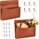 Marspark 2 Set PU Leather Mail Holder Wall Mount Brown Leather Letter Holder 2 Ring Binder Hanging Wall File Organizer Mail Sorter for Decor Storage Letter Postcards Home Office, 12.2 x 10.24 Inch