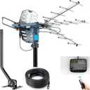 PBD Digital Outdoor TV Antenna, 150 Miles Range, 360 Rotating Directional Motor with Remote Control, Dual TV Support, Mounting Pole, 40FT RG6 Cable, UHF/VHF Reception