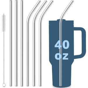 for Stanley Quencher 40oz Tumbler 6x Metal Stainless Steel Straws, 12inch Replacement Extra Long/Tall Straws for Stanley Cup 40oz Drinking Reusable Accessories (3x Straight & 3x Bent)