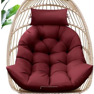 Egg Chair Cushion, Memory Foam Hanging Egg Chair Cushion Replacement, Indoor Outdoor Hammock Basket Swing Cushion with Headrest (Red)