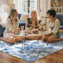 Lahome Washable 5x7 Area Rugs for Living Room, Classic Blue Toile Vintage Botanical Rug for Bedroom Dining Room, Unique Jungle Wild Animal Print Carpet with Tigers and Lions for Home Decor
