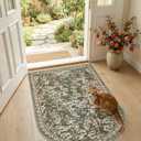 jinchan Eden Green Floral Area Rug for Entryway 3x5 Vintage Botanical Washable Rug Chair Mat Indoor Doormat Soft Non-Slip Low-Profile Throw Dirt Trapping Carpet for Home Office Study Room Kitchen
