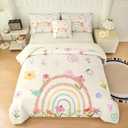 6 Pieces Colorful Rainbow Comforter Set Full for Girls, Cartoon Love Hearts Flowers and Grass Rainbow Bedding Set, Soft Microfiber Bedding Sets in a Bag with Comforter, Sheets, Pillowcases