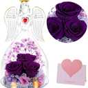 Gifts for Mom Gifts, Glass Angel with Real Rose Inside, Preserved Rose Angel Gift for Women, for Mom from Daughter Son, Purple Forever Flowers Gift for Grandma Wife Girlfriend