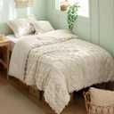Bedsure Tufted Boho Comforter Set Twin Size - Beige Boho Bed Set, GentleSoft 2 Pieces Farmhouse-Style Embroidery Bedding, Gifts for Woman, Soft Jacquard Twin Comforter for All Seasons