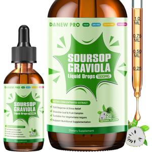 Soursop Graviola Leaf Extract Liquid Drop for Cell Support & Regeneration, Immune Boost, Relax, Liver and Sleep, Soursop Bitters Liquid, Herbal Goodness, Sugar/Gluten Free, Original Flavor, 2 Fl Oz